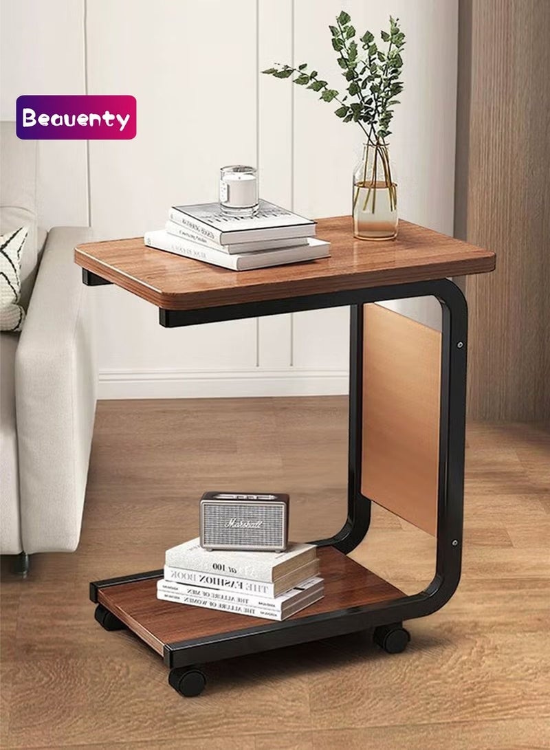 بيوينتي طاولة جانبية لطاولة القهوة مع حقيبة تخزين بإطار معدني على شكل حرف C وطاولة جانبية للسرير وطاولة أريكة لمساحة صغيرة وغرفة الضيوف وغرفة المعيشة وغرفة النوم 45*30*65 سم (جوز) - Image 1